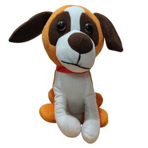 Classic Toy Co Brown White Dog Plush 9” Red Collar Puppy Stuffed Animal 2018